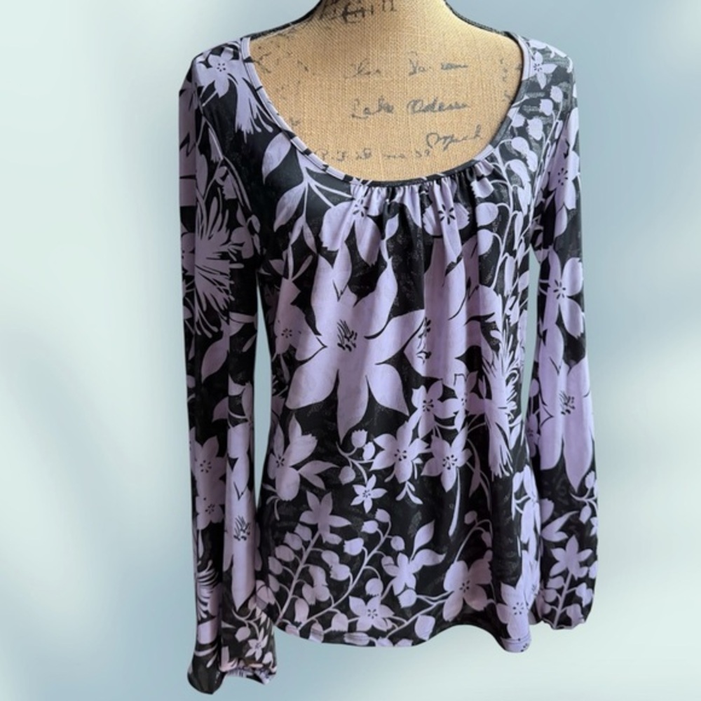 INC International Concepts Black and Purple Floral Top